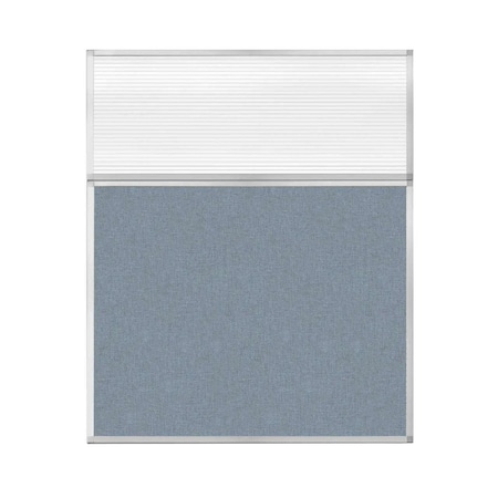 Versare Hush Panel Configurable Cubicle Partition 5' x 6' W/ Window Powder Blue Fabric Clear Fluted Window 1852504